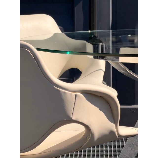 Silver Space Age Chrome, Glass and White Leather Dining Room Set by Euro Steel, 1970s, Set of 5 For Sale - Image 8 of 18