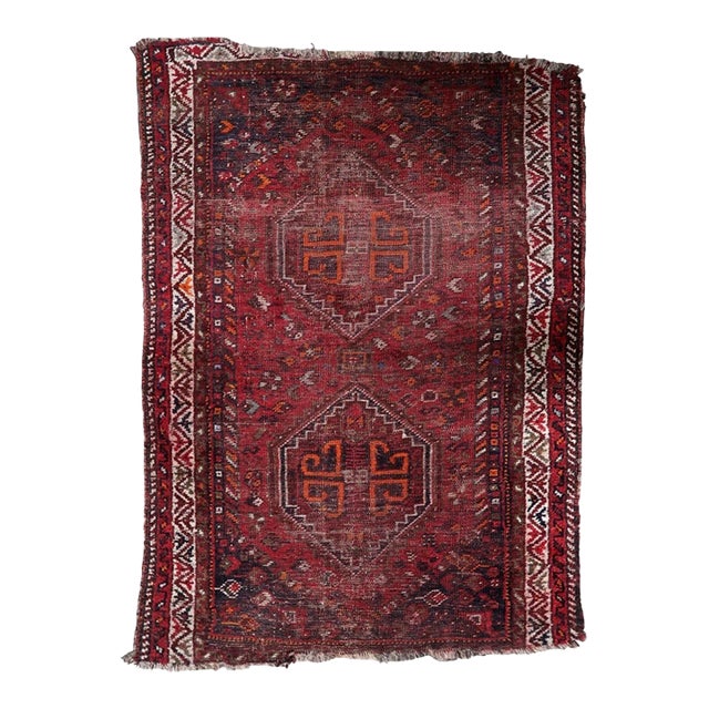 1900s, Antique Persian Shiraz Handmade Distressed Rug 3 X 4 For Sale