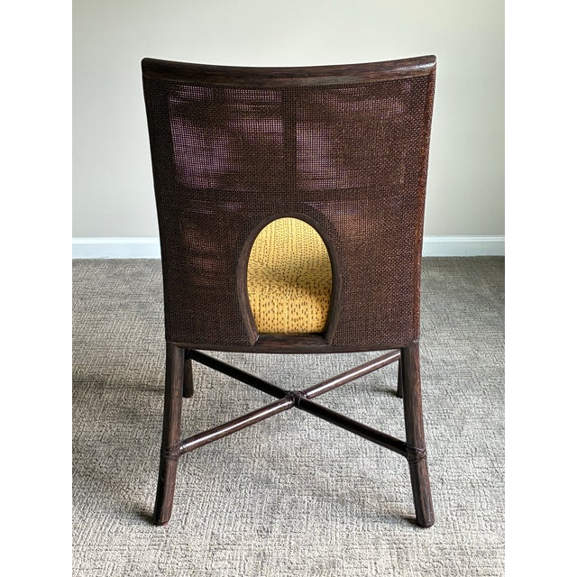 Textile Late 20th Century Set of 6 Barbara Barry for McGuire Tobacco Cane Dining Chairs For Sale - Image 7 of 11