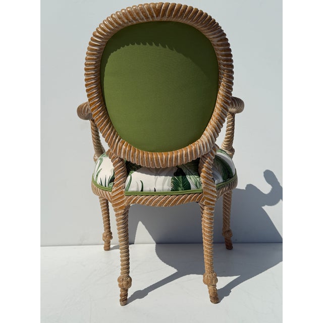 Wood 1980s Pair of Faux Bois Tropical Regency Rope and Tassel Arm Chairs For Sale - Image 7 of 12