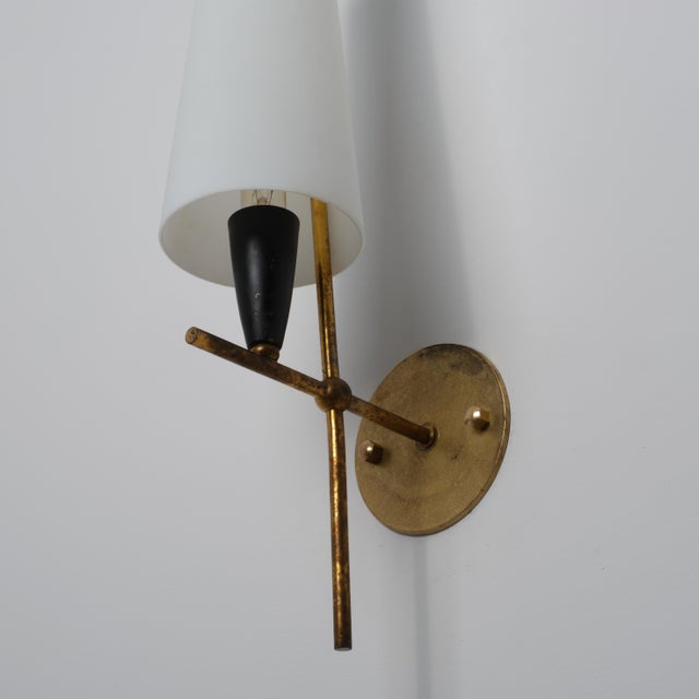 Black Large Vintage Italian Brass and Opaline Glass Wall Lights, 1950s, Set of 2 For Sale - Image 8 of 13