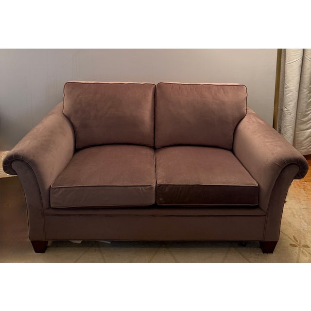 Textile Stickley Down-Filled Café-Au-Lait Velvet Loveseat For Sale - Image 7 of 11