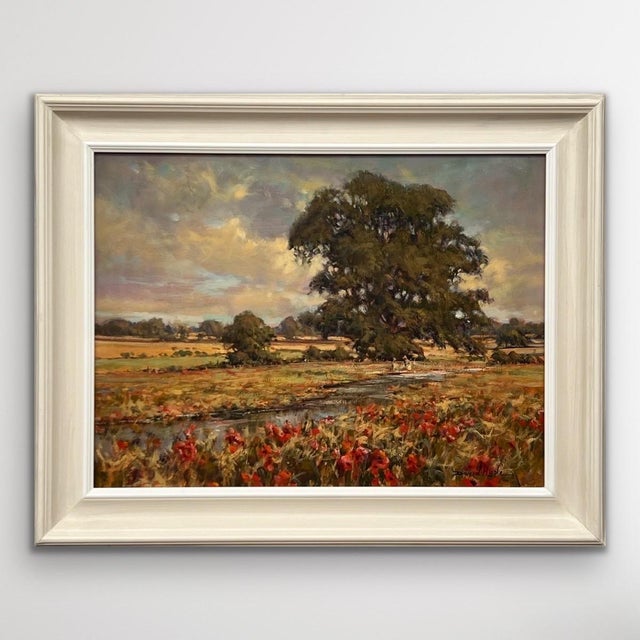 Vintage Impressionist English River Landscape Painting with Flowers & Figures 1985 For Sale - Image 9 of 16