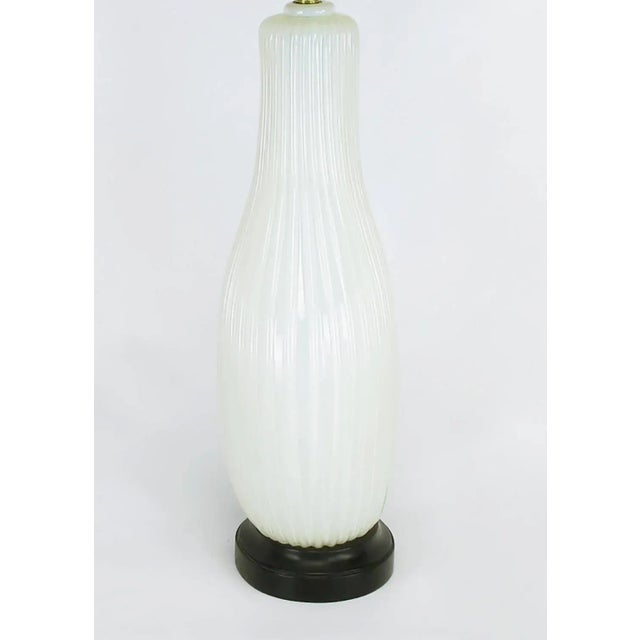 Murano Glass Sommerso Murano Ribbed Gourd-Form White Opaline Glass Table Lamp For Sale - Image 4 of 7
