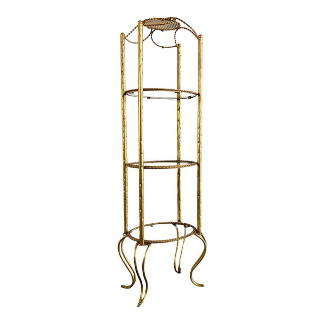 Vintage Italian Gold Gilt Rope Tiered Etagere Display For Sale