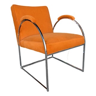 Milo Baughman Mid Century Chrome and Orange Velvet For Sale