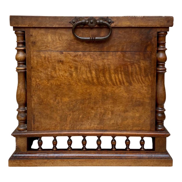 Vintage Wood Chest with Turned Columns, 1920s For Sale