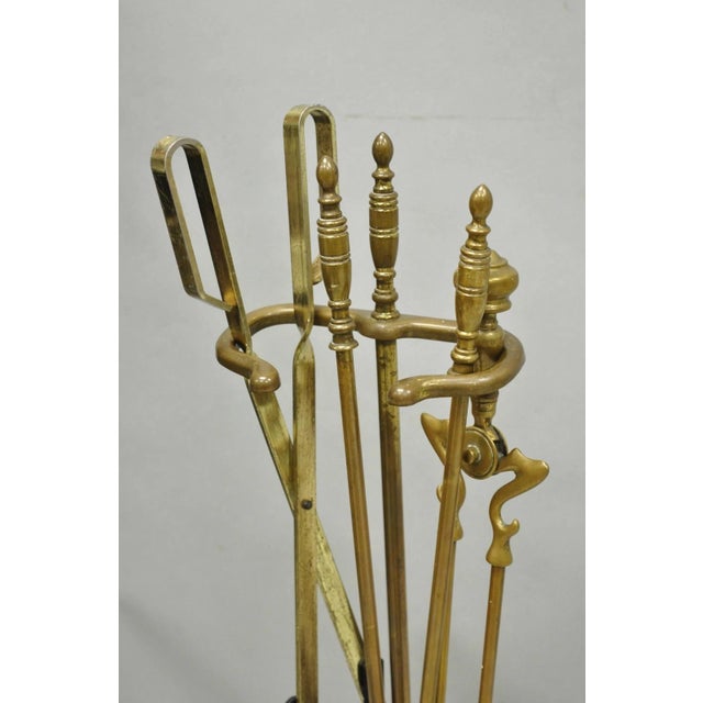 Antique English Federal Brass Urn Finial Fireplace Tool Set with Stand. Circa Early 20th Century. Measurements: 28" H x...