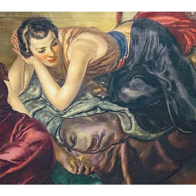 Figurative Rudolph Schabelitz (American 1884-1959) Oil of Two Women Lounging For Sale - Image 3 of 4