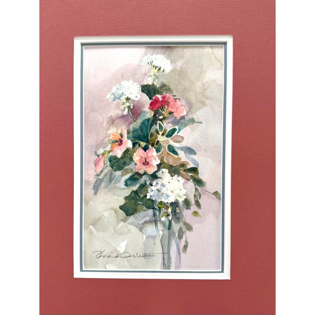 Vintage Floral Watercolor by Rosalie Oesterle — Original Art Framed in Gold A soft, romantic mid‑century watercolor floral...