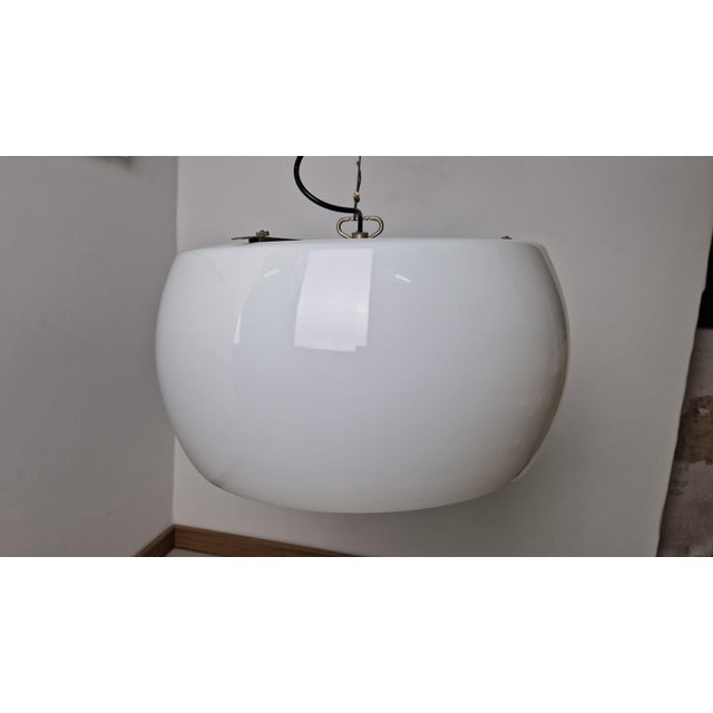 Large Omega Burnished Chandelier in Opaline Glass by Vico Magistretti for Artemide, 1960s, in Very Good conditions....
