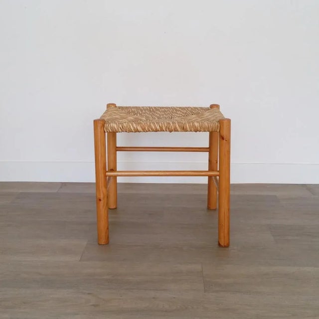 Wood and Rush Stool, 1970s For Sale - Image 3 of 4