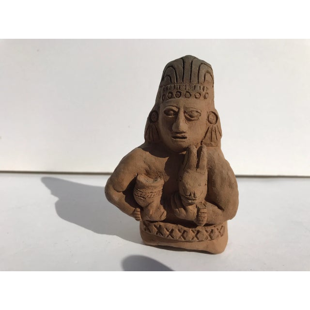 Folk Art Mayan Inspired Small Clay Figurines From South America - Set of 2 For Sale - Image 3 of 9