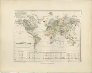 Antique Geological Map of the World by Johnston, 1850