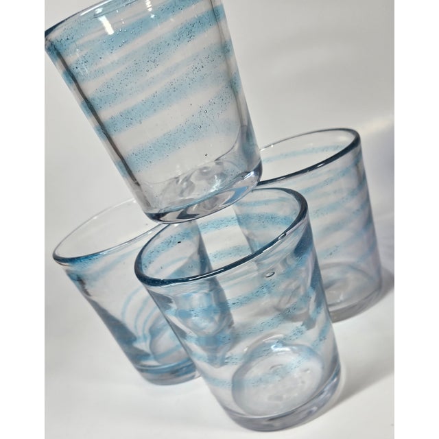 Baby Blue Bubbled Swirl Lowballs- Set of Four For Sale - Image 12 of 15
