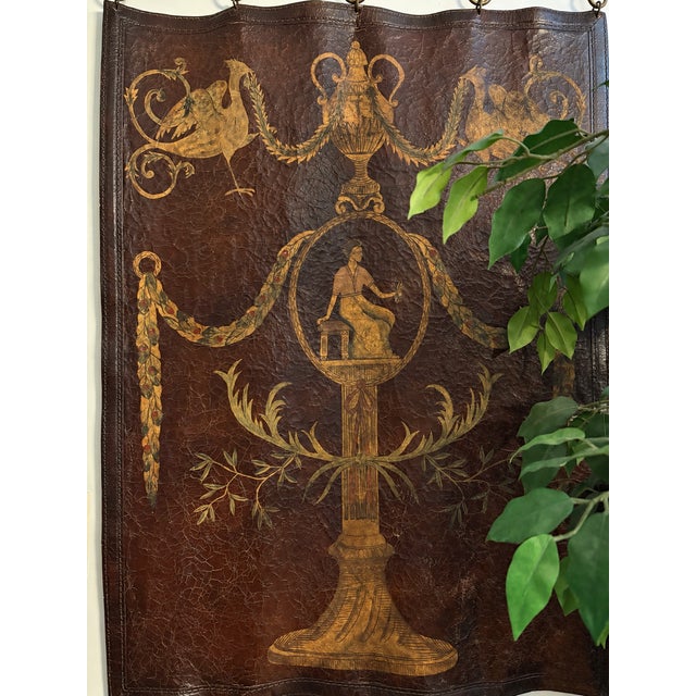Large Antique Hand-Painted Leather Wall Hanging – Neoclassical Arabesque Motif For Sale - Image 13 of 13