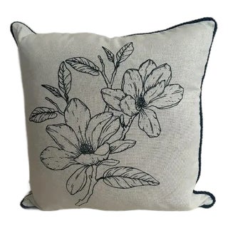 Blue Lily Linen Pillow For Sale