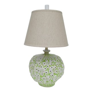 Vintage Hollywood Regency Ceramic Broccoli-Flower/Floret Lamp With Pierced Holes -(Illuminating Light Thru) For Sale