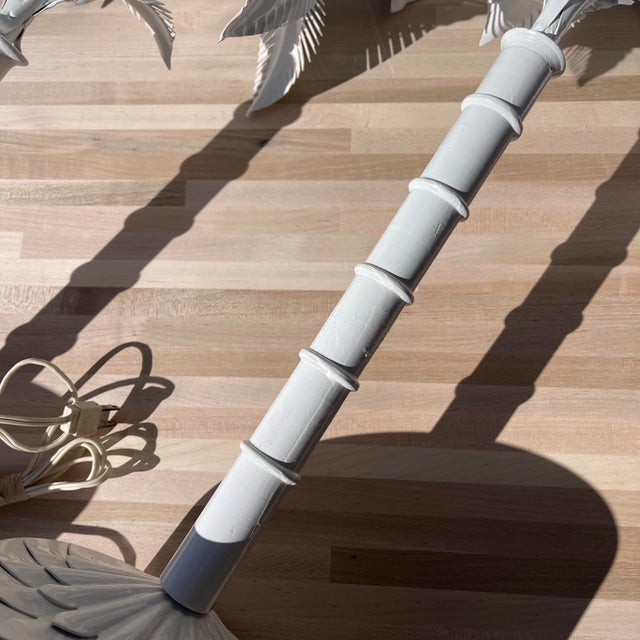 White Vintage Tole Painted Metal Palm Tree Form Table Lamps, a Pair For Sale - Image 8 of 12