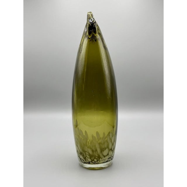 Large Mid-Century Hand-Blown Olive Green and White Spatter Art Glass Vase, 1970s For Sale - Image 11 of 17
