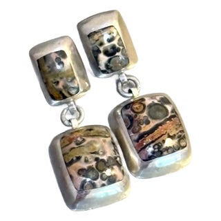Sterling Silver & Leopard Jasper Drop Earrings For Sale