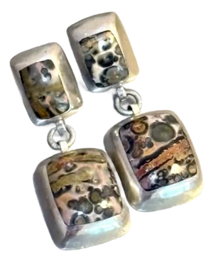 Sterling Silver & Leopard Jasper Drop Earrings