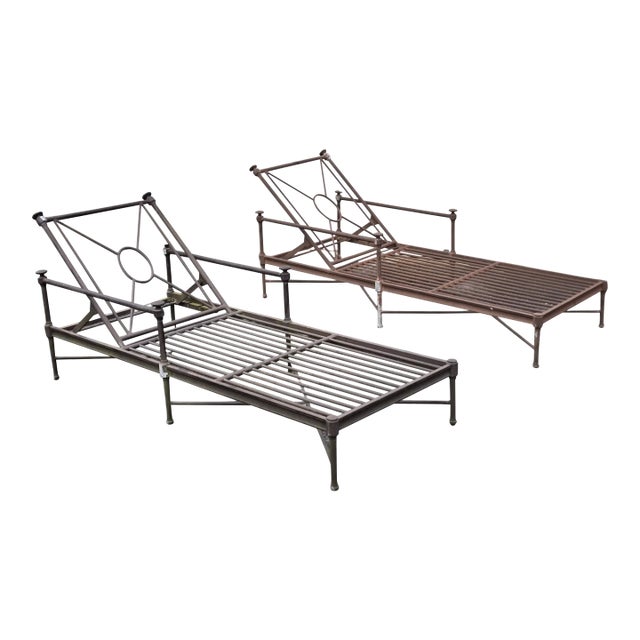 Vintage Wrought Iron Outdoor Chaise Lounges - Set of 2 For Sale
