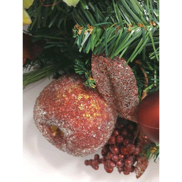 Partridge in Pear Tree Winter Door Wreath Realistic Holiday Crystal Fruit Apple For Sale - Image 10 of 16