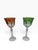 A striking pair of mid-century modern Bohemian cut-to-clear crystal wine stemware in a vibrant harlequin palette. This...