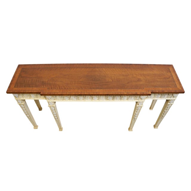 Late 20th Century John Widdicomb Co. Banded Cherry Italian Neoclassical 73" Carved Console / Accent Sofa Table For Sale - Image 5 of 10