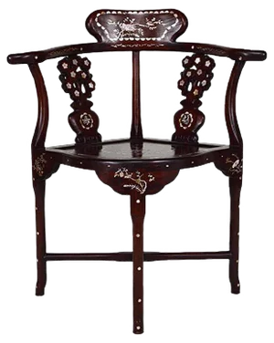 Asian Carved Inlaid Wood Armchairs, Early 20th Century, Set of 4