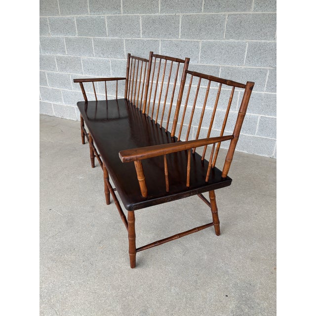 Primitive Birdcage Style 72" Maple and Walnut Eight Leg Deacons Bench For Sale - Image 9 of 12