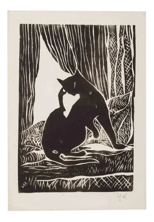 Giselle Halff, Cat, Woodcut by Giselle Halff, Mid 20th Century
