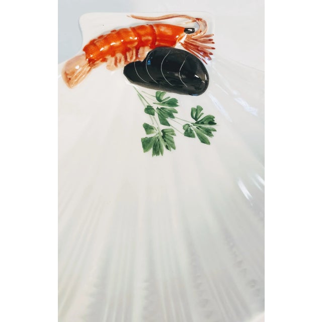Nautical Trompe l'Oeil Tre Art Italy Shell Dish Shrimp With Oyster Clam For Sale - Image 3 of 5