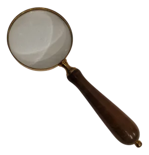 Hand Magnifying Glass or Lens in Bronze and Wood, England, 20th Century