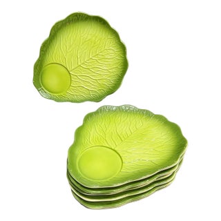 Vintage Mid-Century Modern Holt Howard Majolica Cabbage Lettuce Plates - Set of 7 For Sale