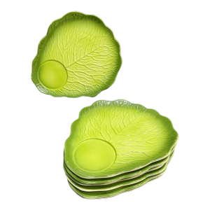 Vintage Mid-Century Modern Holt Howard Majolica Cabbage Lettuce Plates - Set of 7