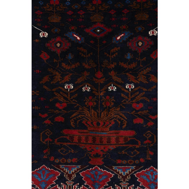 2010s Rug & Kilim’s Baluch Tribal Rug in Navy Blue and Red With Brown Floral Pictorial For Sale - Image 5 of 7