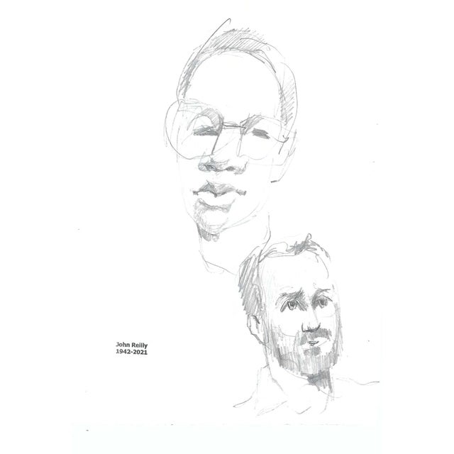 1980s male nude drawing by Pennsylvania artist John Reilly (1942-2021). Estate stamp on one side, double sided with...