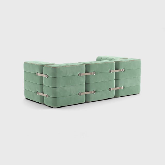 Contemporary Curt Modular Set - Flexible 2-Seater with Armrests - Barcelona - Patina - V3347/46 (Light Green) by Ambivalenz, Set of 7 For Sale - Image 3 of 5
