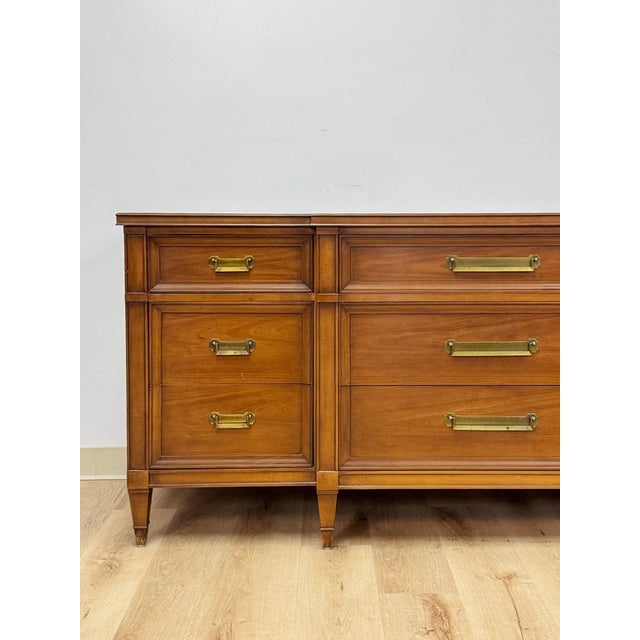 Drexel Vintage Dresser Drexel Transitional MCM Nine Drawer Lowboy Brass Handles For Sale - Image 4 of 18