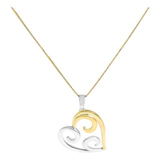 10K Yellow Gold Over .925 Sterling Silver Open Heart with Swirls 18" Box Chain Pendant Necklace For Sale