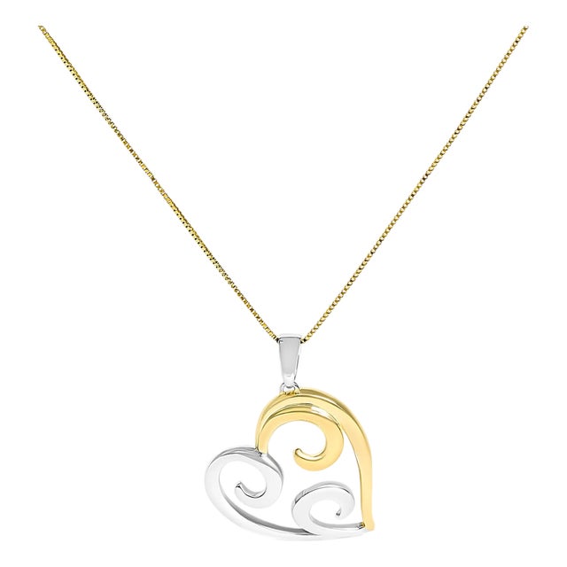 10K Yellow Gold Over .925 Sterling Silver Open Heart with Swirls 18" Box Chain Pendant Necklace For Sale