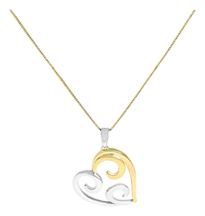 10K Yellow Gold Over .925 Sterling Silver Open Heart with Swirls 18" Box Chain Pendant Necklace