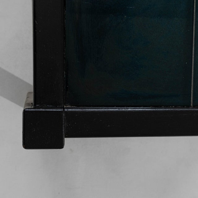 20th Century French Wood Black Patinated Coffee Table With Leaf Ceramic Top For Sale - Image 9 of 18