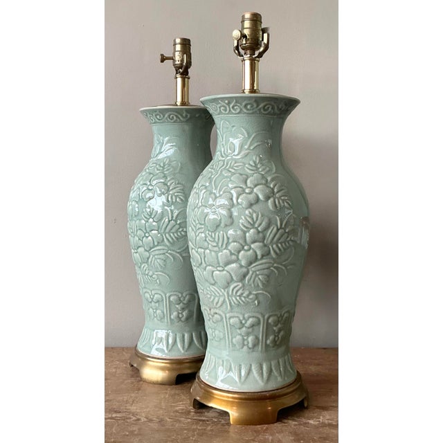 Vintage Boho Maitland Smith Celadon Lamp For Sale In West Palm - Image 6 of 12