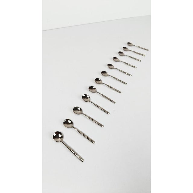 Vintage Hollywood Regency Silver Plate and Faux Bamboo Teaspoons, 1970s, Set of 12 For Sale - Image 13 of 16