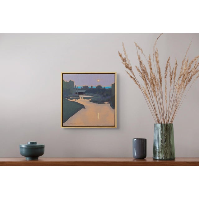Early 21st Century Moonrise Over The South Platte by Michael Magrin | Oil on linen mounted on panel Landscape with river and moonrise For Sale - Image 5 of 5