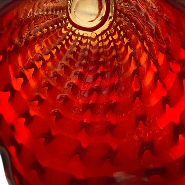 1970s Red Murano Pinched Glass Vase For Sale In Milwaukee - Image 6 of 10