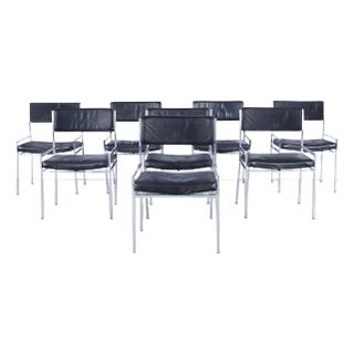 1970s Vintage Leather and Chrome Dining Chairs by Georg Petersens - Set of 8 For Sale